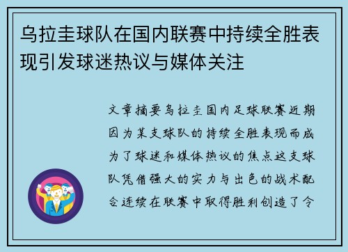 乌拉圭球队在国内联赛中持续全胜表现引发球迷热议与媒体关注