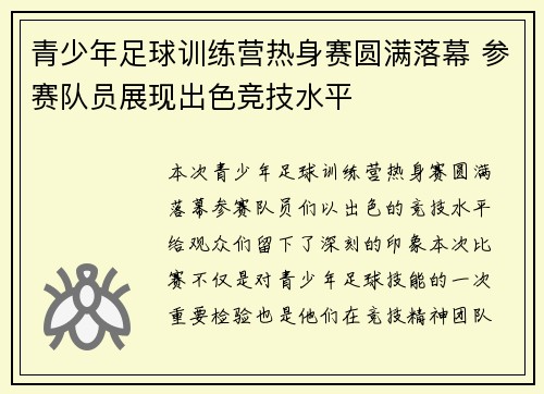 青少年足球训练营热身赛圆满落幕 参赛队员展现出色竞技水平